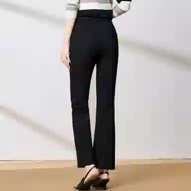 粉红玛琍 简约高腰修身休闲裤 女款 黑色