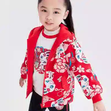 安踏儿童 拉链连帽双面穿运动外套夹克 儿童款 红色