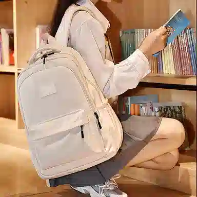 艾妮兔 旅行大容量初高中大学生简约拉链开合 涤纶（聚酯纤维） 书包背包双肩包 大号 男女同款情侣款 蓝/白/粉/灰/黑