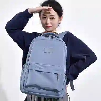 艾妮兔 旅行大容量初高中大学生简约拉链开合 涤纶（聚酯纤维） 书包背包双肩包 大号 男女同款情侣款 蓝/白/粉/灰/黑