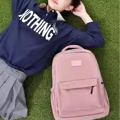 艾妮兔 旅行大容量初高中大学生简约拉链开合 涤纶（聚酯纤维） 书包背包双肩包 大号 男女同款情侣款 蓝/白/粉/灰/黑