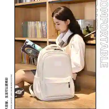 艾妮兔 旅行大容量初高中大学生简约拉链开合 涤纶（聚酯纤维） 书包背包双肩包 大号 男女同款情侣款 蓝/白/粉/灰/黑