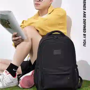 艾妮兔 旅行大容量初高中大学生简约拉链开合 涤纶（聚酯纤维） 书包背包双肩包 大号 男女同款情侣款 蓝/白/粉/灰/黑