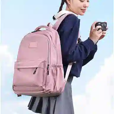 艾妮兔 旅行大容量初高中大学生简约拉链开合 涤纶（聚酯纤维） 书包背包双肩包 大号 男女同款情侣款 蓝/白/粉/灰/黑