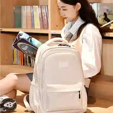 艾妮兔 旅行大容量初高中大学生简约拉链开合 涤纶（聚酯纤维） 书包背包双肩包 大号 男女同款情侣款 蓝/白/粉/灰/黑