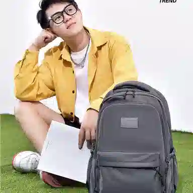 艾妮兔 旅行大容量初高中大学生简约拉链开合 涤纶（聚酯纤维） 书包背包双肩包 大号 男女同款情侣款 蓝/白/粉/灰/黑