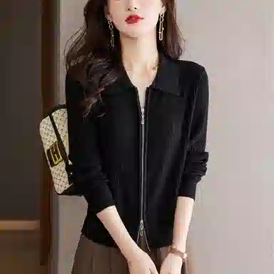 曲韩 气质翻领长袖针织衫 女款