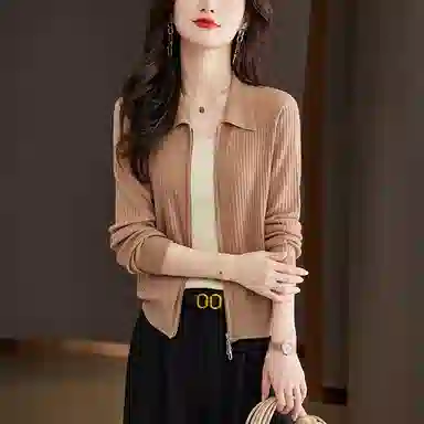 曲韩 气质翻领长袖针织衫 女款