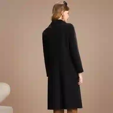 粉红玛琍 修身纯色中长款大衣 女款 黑色