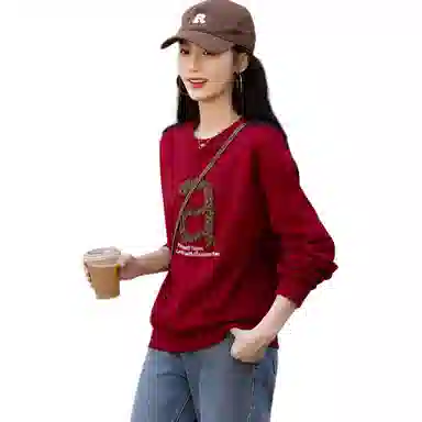 【dme】 圆领套头落肩字母长袖合身卫衣 女款 酒红