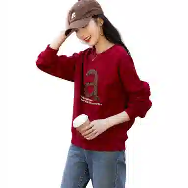 【dme】 圆领套头落肩字母长袖合身卫衣 女款 酒红