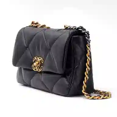 CHANEL 19 Bag Small Black Lambskin Double Chain