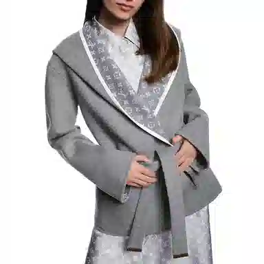 Louis Vuitton FW24 Reversible Jacquard Hoodie Coat Gray
