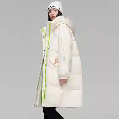 鸭鸭 宽松休闲纯色连帽羽绒服 女款