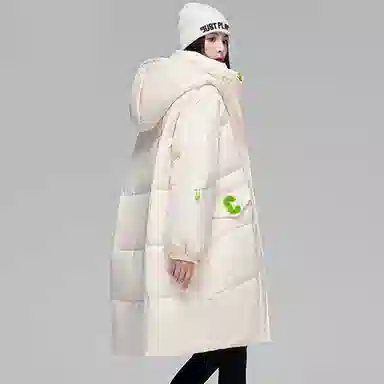 鸭鸭 宽松休闲纯色连帽羽绒服 女款