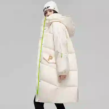 鸭鸭 宽松休闲纯色连帽羽绒服 女款