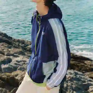 特步 拼色休闲运动风衣 男女同款 墨韵蓝/盐绿色