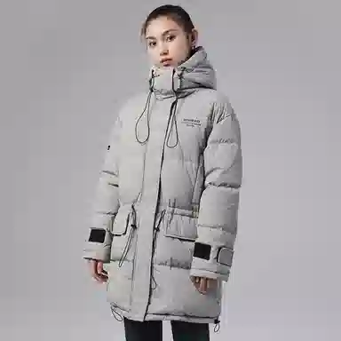 探路者 城市户外系列 连帽中长款防风保暖羽绒服 女款 明灰