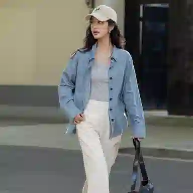 【dme】 翻领纯色多口袋长袖衬衫 女款 浅牛仔蓝