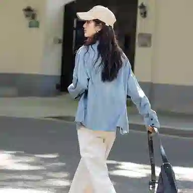 【dme】 翻领纯色多口袋长袖衬衫 女款 浅牛仔蓝