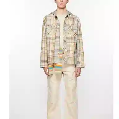 Acne Studios FW24 Face Plaid Hoodie Shirt Jacket Brown Green