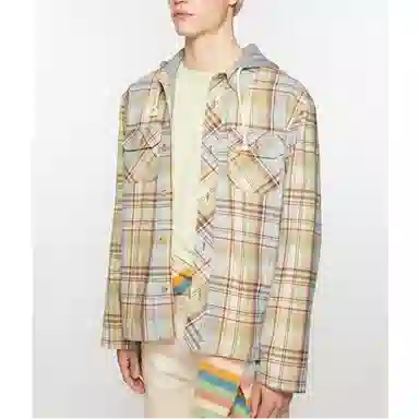 Acne Studios FW24 Face Plaid Hoodie Shirt Jacket Brown Green