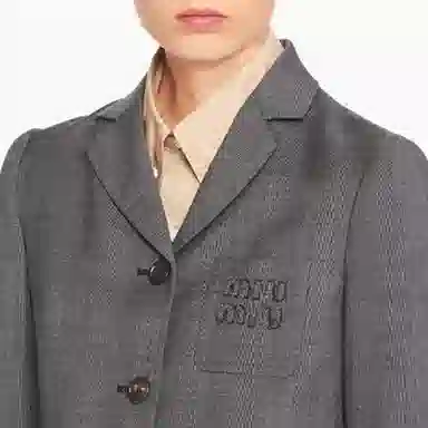 Miu Miu SS22 Single-Breasted Prince of Wales Blazer Slate Gray