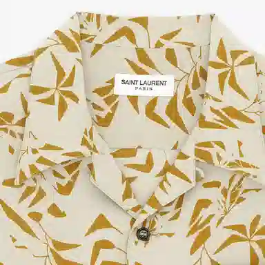 Saint Laurent SS23 Palm Tree Print Short Sleeve Shirt Beige