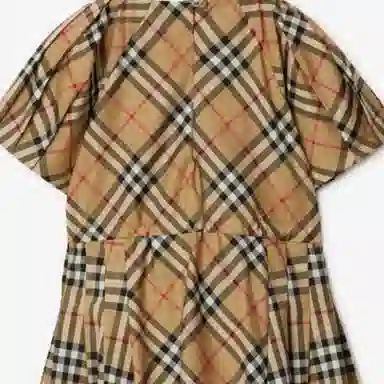 Burberry Pleated Check Stretch Cotton Dress