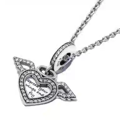 Pandora Angel Wing Heart Necklace Set Silver