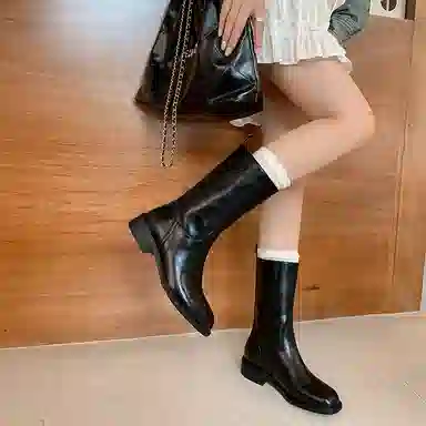 牛皮 复古百搭西部牛仔风骑士 短靴 女款