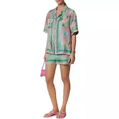 范思哲 真丝斜纹睡衣式衬衫 女款 绿色