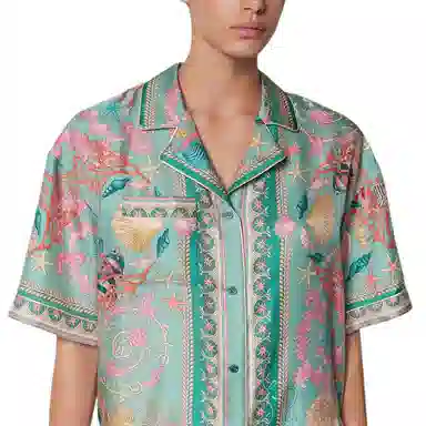 范思哲 真丝斜纹睡衣式衬衫 女款 绿色