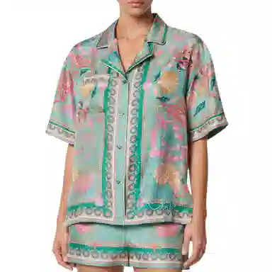 范思哲 真丝斜纹睡衣式衬衫 女款 绿色