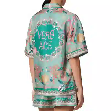 范思哲 真丝斜纹睡衣式衬衫 女款 绿色