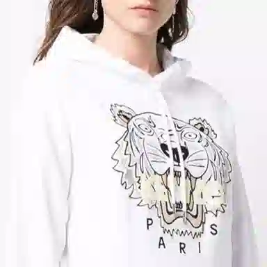 KENZO SS22 Logo Embroidered Hoodie White
