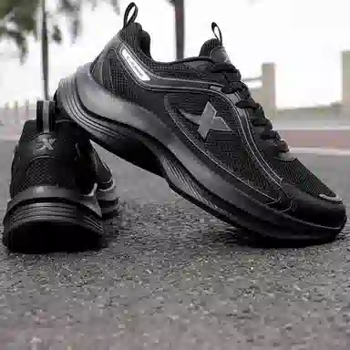 特步 轻悦 时尚百搭舒适减震耐磨回弹 低帮 休闲跑步鞋 男款 黑色