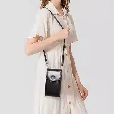 歌若拉 简约多隔层 牛皮 斜挎手机包 迷你 女款 酒红色/棕色/柠檬黄/孔雀蓝/黑色