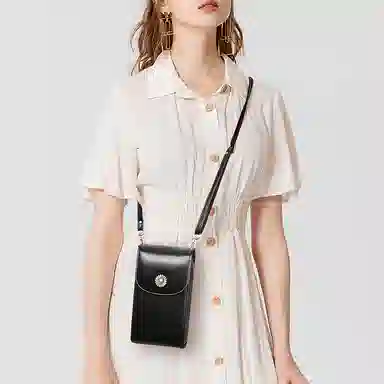 歌若拉 简约多隔层 牛皮 斜挎手机包 迷你 女款 酒红色/棕色/柠檬黄/孔雀蓝/黑色