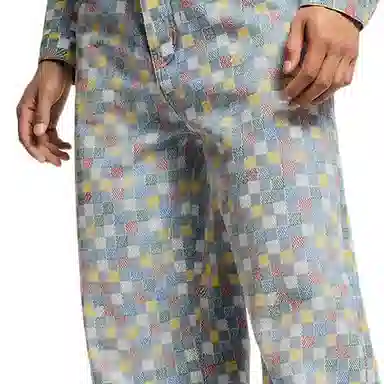 Louis Vuitton SS25 Printed Check Wide Leg Jeans