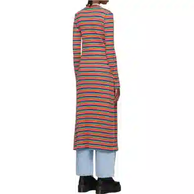 安娜苏 条纹长款长袖连衣裙 女款 红色