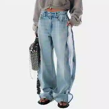 Alexander Wang SS25 Mesh Side Zipper Loose Vintage Button Denim Pants