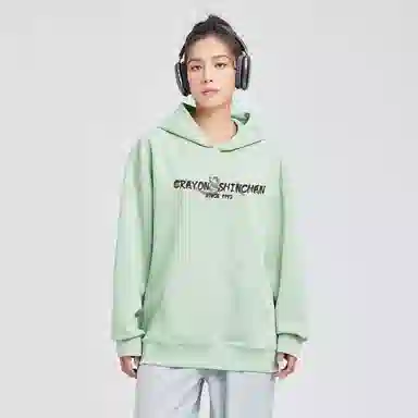 蜡笔小新 卡通小新线稿印花落肩宽松休闲套头连帽卫衣 男女同款