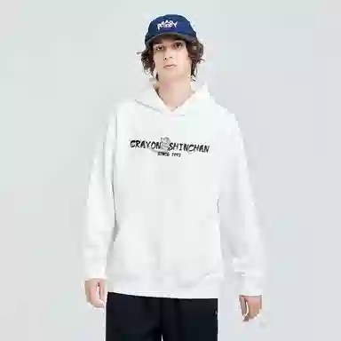 蜡笔小新 卡通小新线稿印花落肩宽松休闲套头连帽卫衣 男女同款