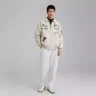 三体 红岸基地系列 美式复古简约宽松加厚保暖防水服趣味大绣花字母基础款拉链休闲翻领高街潮牌学生户外机能风棉服 男女同款