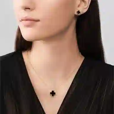 Van Cleef & Arpels Alhambra Single Flower Earrings Black Gold