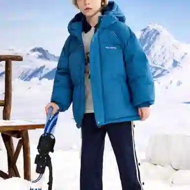 鸭鸭 时尚短款鸭绒印花厚实保暖防风防雨羽绒服 青少年