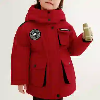 鸭鸭 连帽拉链中长款羽绒服 中小童