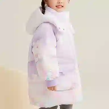 鸭鸭 连帽拉链中长款厚款保暖防风鸭绒卡通动漫羽绒服 中小童