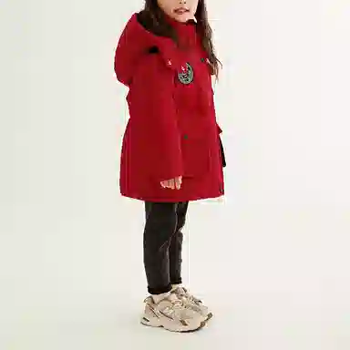 鸭鸭 连帽拉链中长款羽绒服 中小童